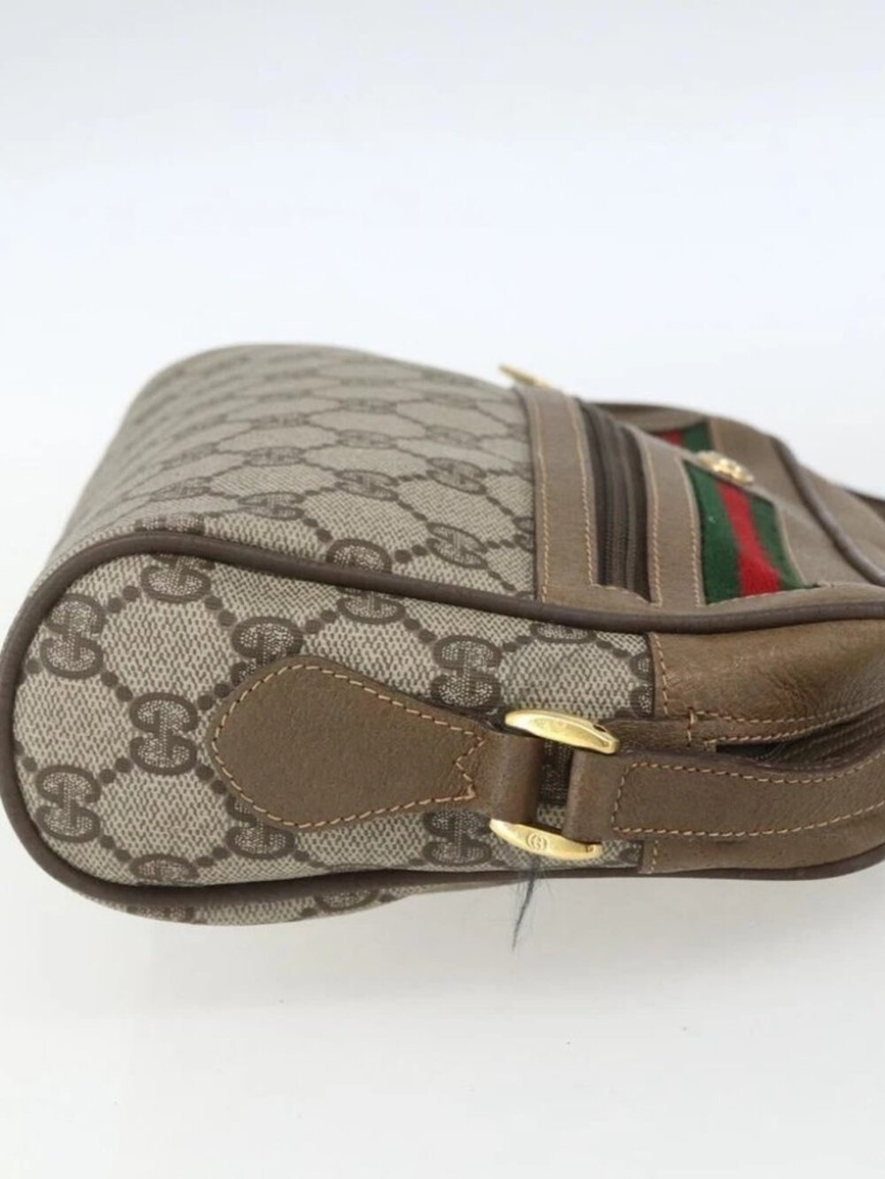 GUCCI GG Supreme Web Sherry Line Bag PVC Beige Gold - Picture 4 of 16